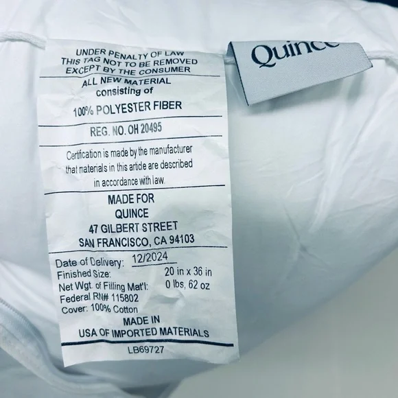 NWOT QUINCE Premium Down Alternative Pillow Firm King 5139 - Picture 11 of 13